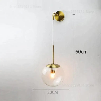 Retro modern glass smoked globe wall lamps for bedroom lighting