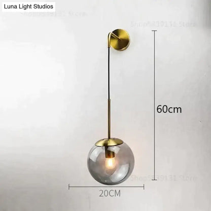 Retro modern glass smoked globe wall lamps for bedroom lighting