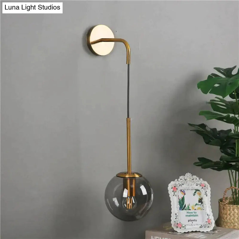 Retro modern glass smoked globe wall lamps for bedroom lighting