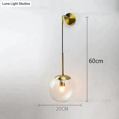 Retro modern glass smoked globe wall lamps for bedroom lighting