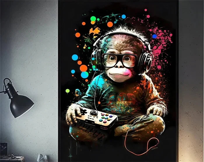 DecorBites™ Retro Monkey Gaming Room Wall Art Poster