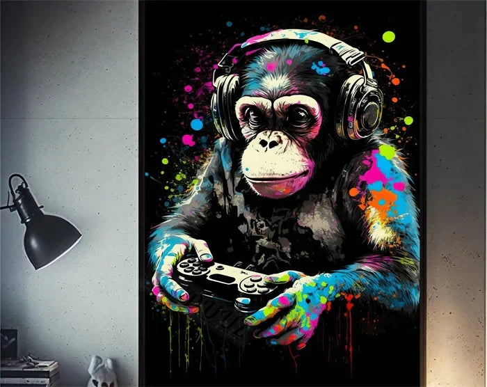 DecorBites™ Retro Monkey Gaming Room Wall Art Poster