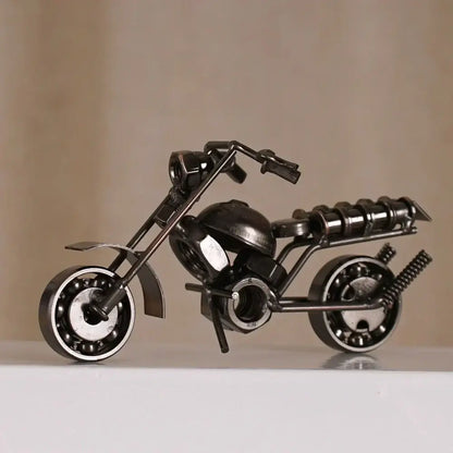 Retro motorcycle model metal figurine – living room decor trio