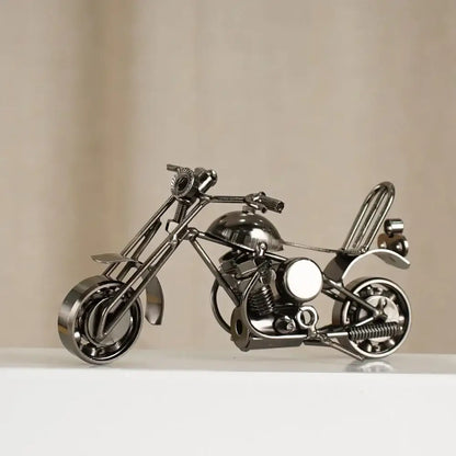 Retro motorcycle model metal figurine – living room decor trio