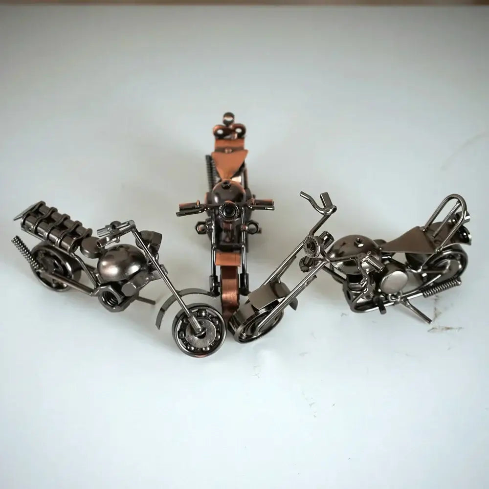 Retro motorcycle model metal figurine – living room decor trio