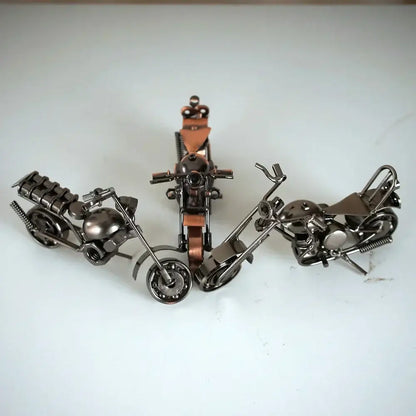 Retro motorcycle model metal figurine – living room decor trio