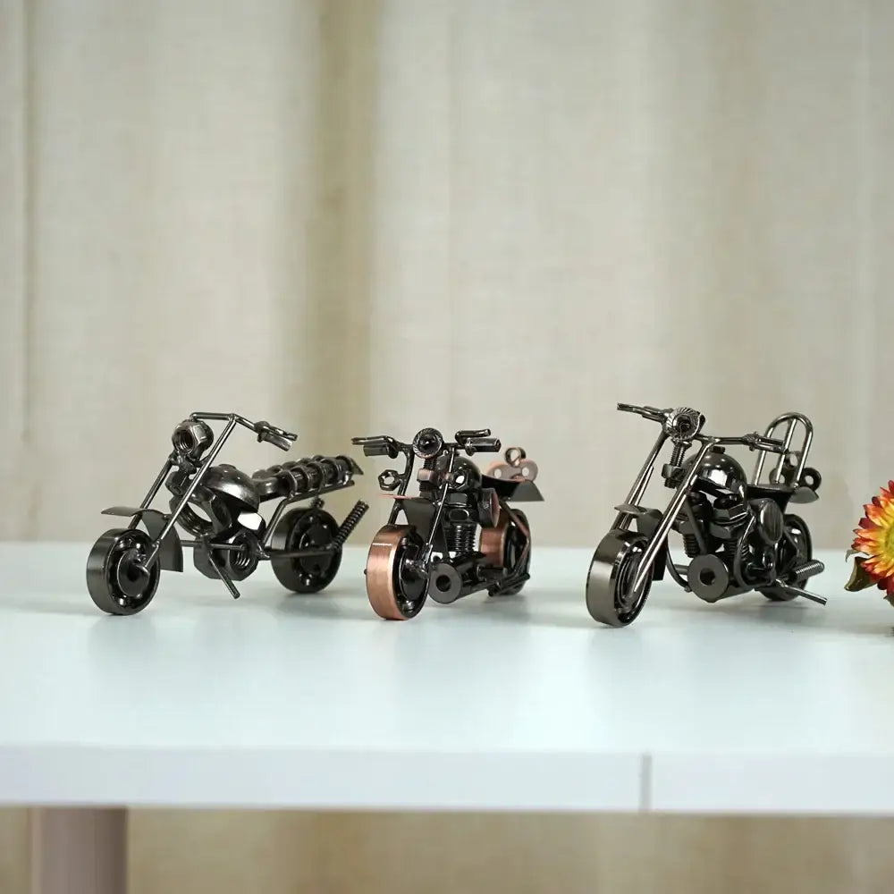 Retro motorcycle model metal figurine – living room decor trio
