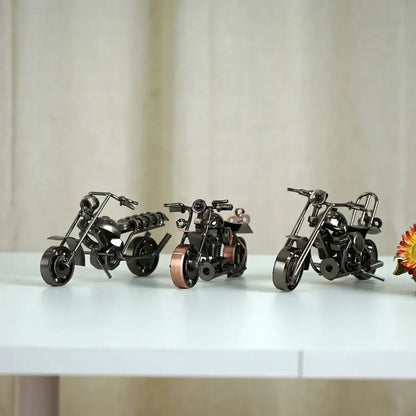 Retro motorcycle model metal figurine – living room decor trio