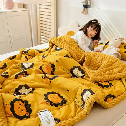 Retro mustard lion cotton floral double quilt bedroom bedding blanket