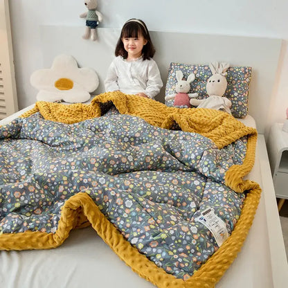 Retro mustard lion cotton floral double quilt bedroom bedding blanket