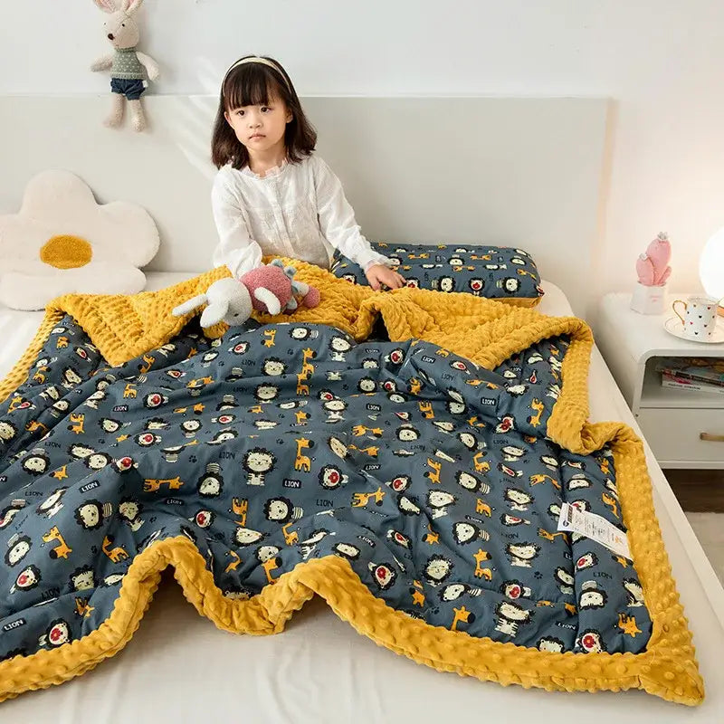 Retro mustard lion cotton floral double quilt bedroom bedding blanket