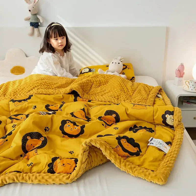 Retro mustard lion cotton floral double quilt bedroom bedding blanket