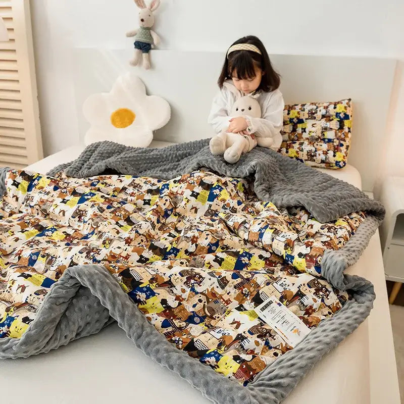Retro mustard lion cotton floral double quilt bedroom bedding blanket