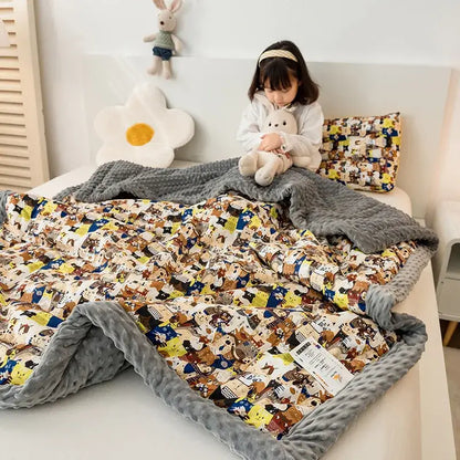 Retro mustard lion cotton floral double quilt bedroom bedding blanket