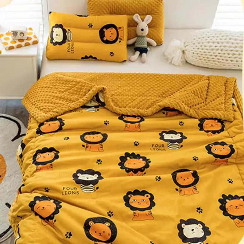 Retro mustard lion cotton floral double quilt bedroom bedding blanket