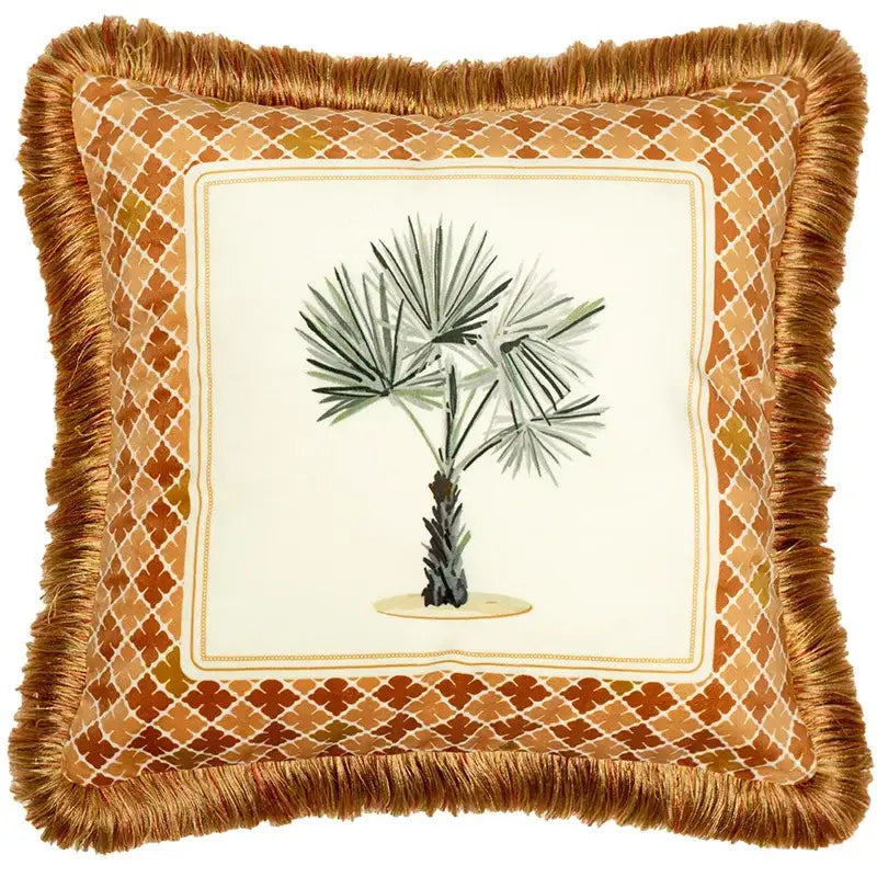 Retro mustard & zebra print cushion cover living room fringed decor