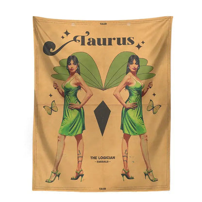 Retro mustard zodiac constellation tarot tapestry bedroom wall art