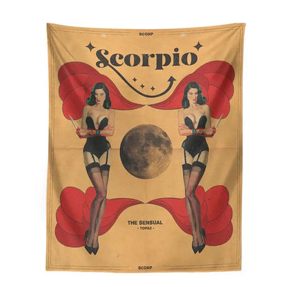 Retro mustard zodiac constellation tarot tapestry bedroom wall art