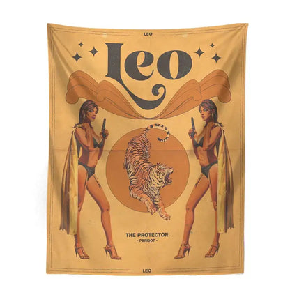 Retro mustard zodiac constellation tarot tapestry bedroom wall art