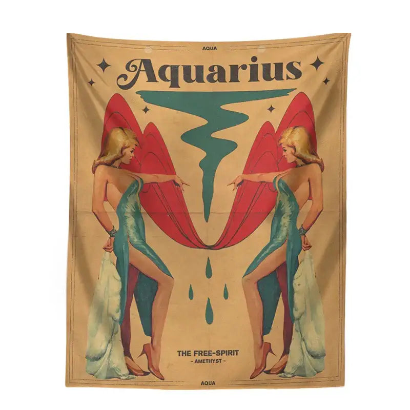 Retro mustard zodiac constellation tarot tapestry bedroom wall art