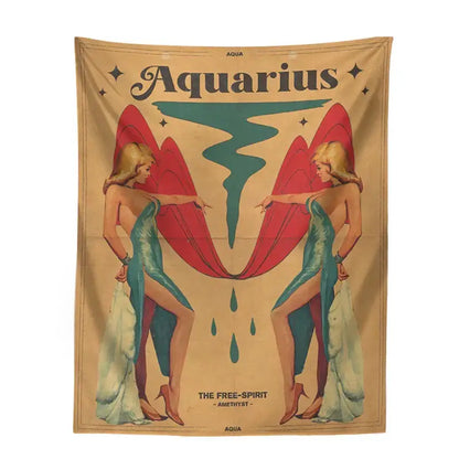 Retro mustard zodiac constellation tarot tapestry bedroom wall art