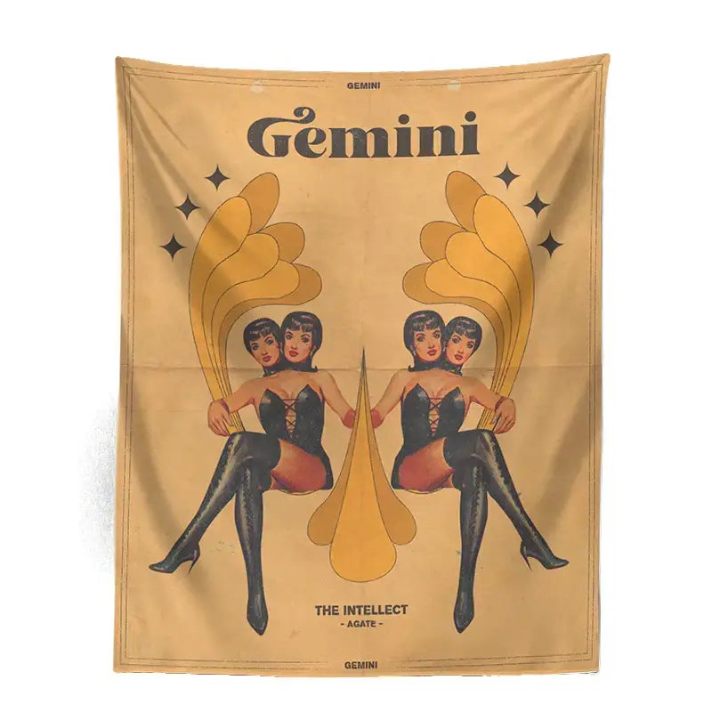 Retro mustard zodiac constellation tarot tapestry bedroom wall art