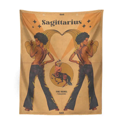 Retro mustard zodiac constellation tarot tapestry bedroom wall art