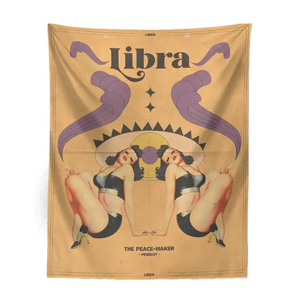 Retro mustard zodiac constellation tarot tapestry bedroom wall art