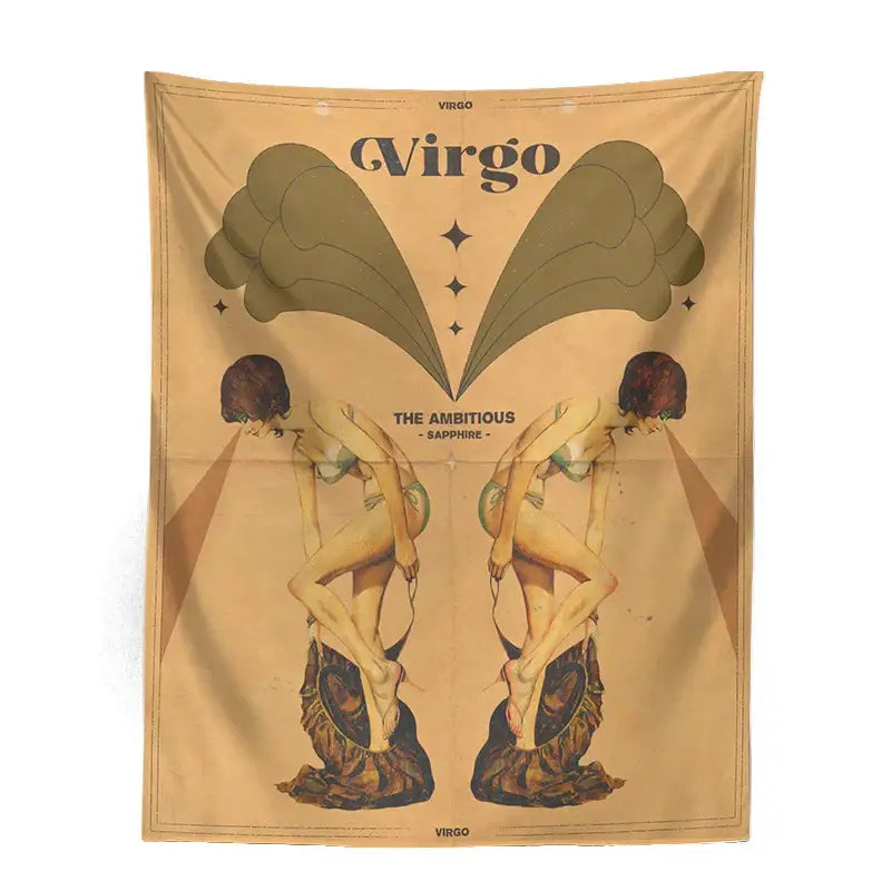 Retro mustard zodiac constellation tarot tapestry bedroom wall art