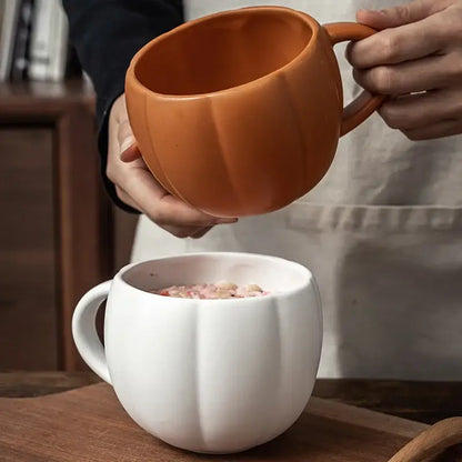 Retro orange pumpkin ceramic mug kitchen cup with enamel handle