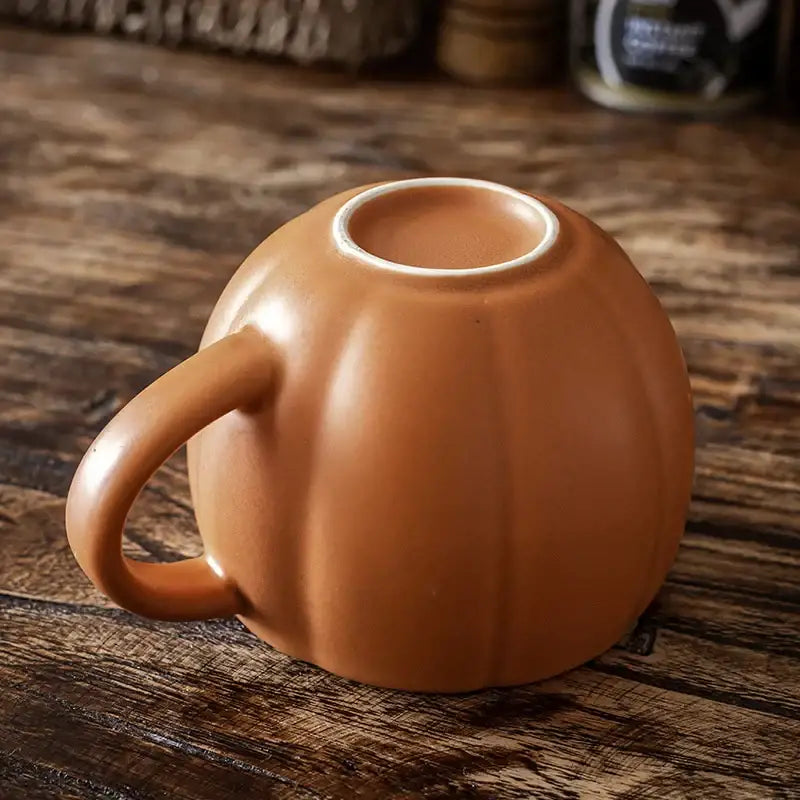 Retro orange pumpkin ceramic mug kitchen cup with enamel handle