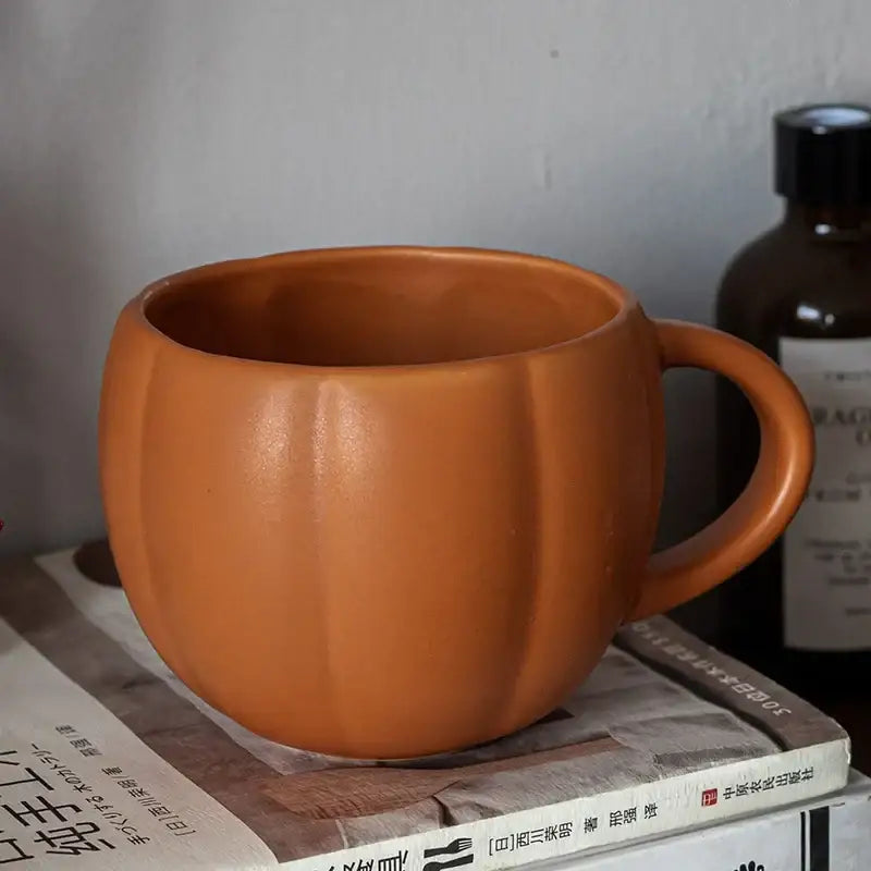 Retro orange pumpkin ceramic mug kitchen cup with enamel handle