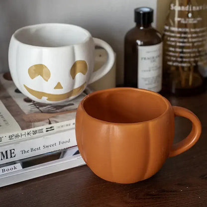 Retro orange pumpkin ceramic mug kitchen cup with enamel handle