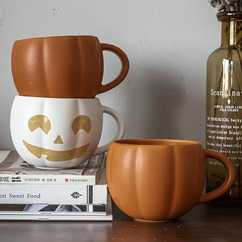 Retro orange pumpkin ceramic mug kitchen cup with enamel handle