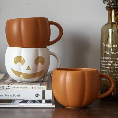 Retro orange pumpkin ceramic mug kitchen cup with enamel handle