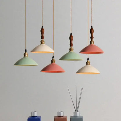 Retro pastel ceramic and brass chandelier light – dining room pendant