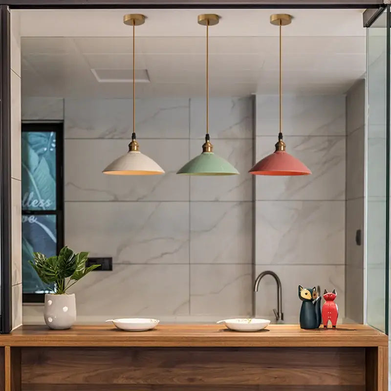 Retro pastel ceramic and brass chandelier light – dining room pendant