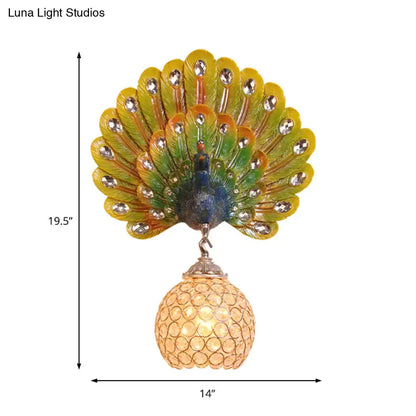 Retro peacock silver & white wall lamp living room clear crystal