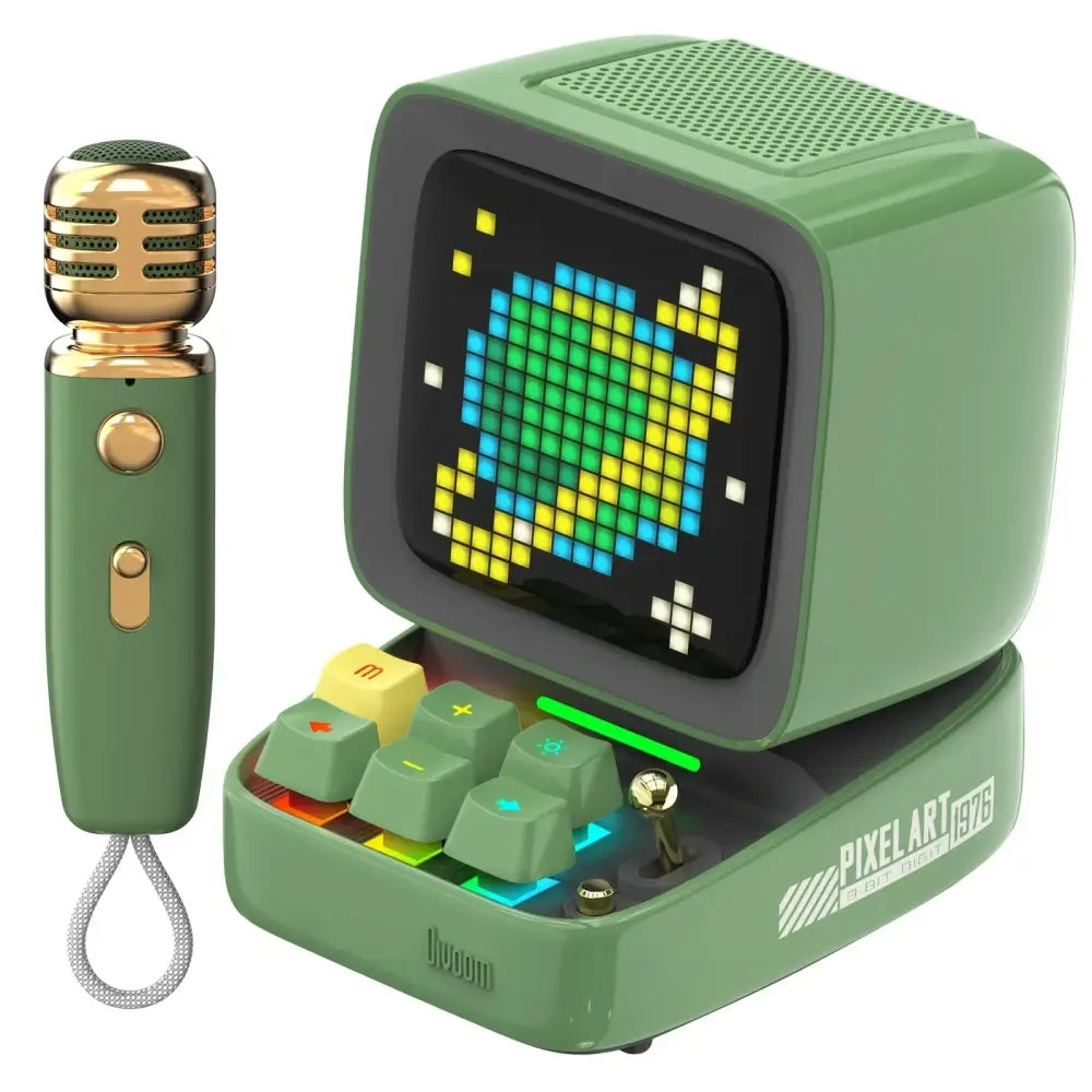 Retro pink bluetooth speaker with karaoke microphone bedroom pixel art