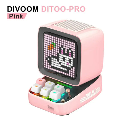 Retro pink pixel art alarm clock speaker – bedroom decor