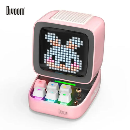 Retro pink pixel art alarm clock speaker – bedroom decor