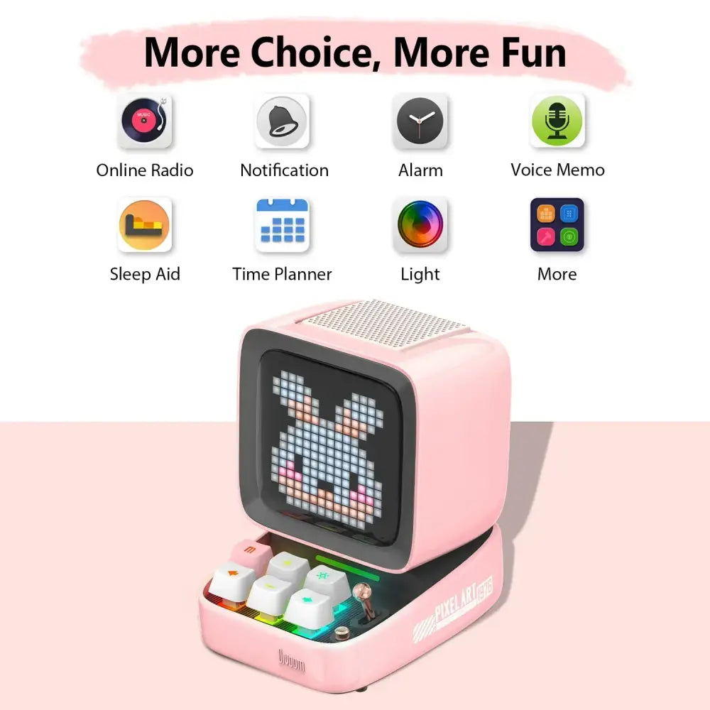 Retro pink pixel art alarm clock speaker – bedroom decor