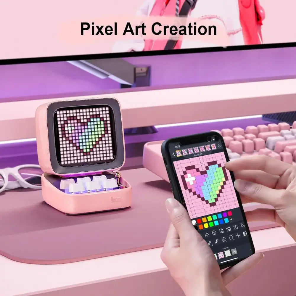 Retro pink pixel art game bluetooth speaker bedroom music box