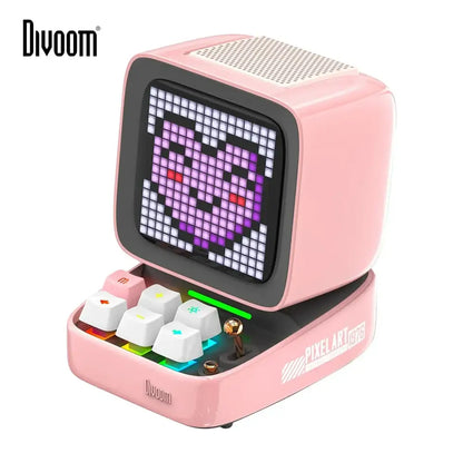Retro pink pixel art speaker led display bedroom decor