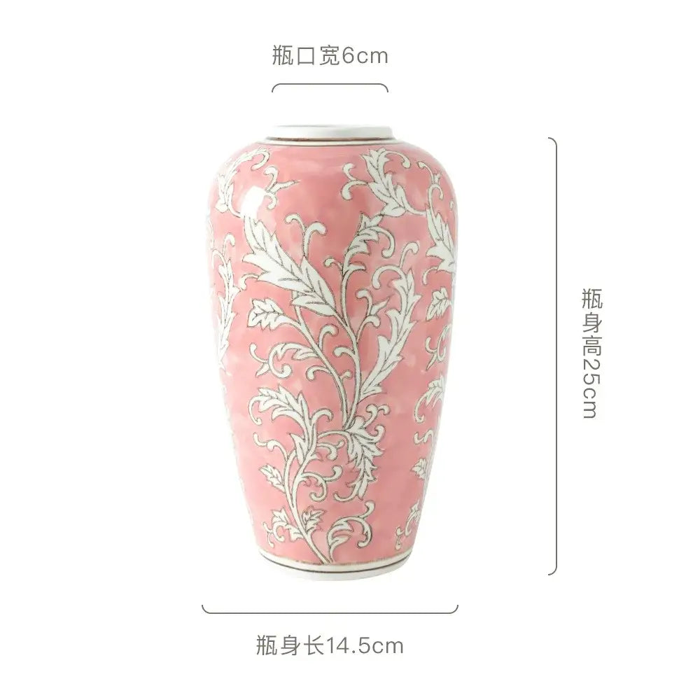 Retro pink & white porcelain vase living room flower decor