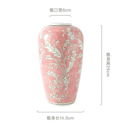 Retro pink & white porcelain vase living room flower decor