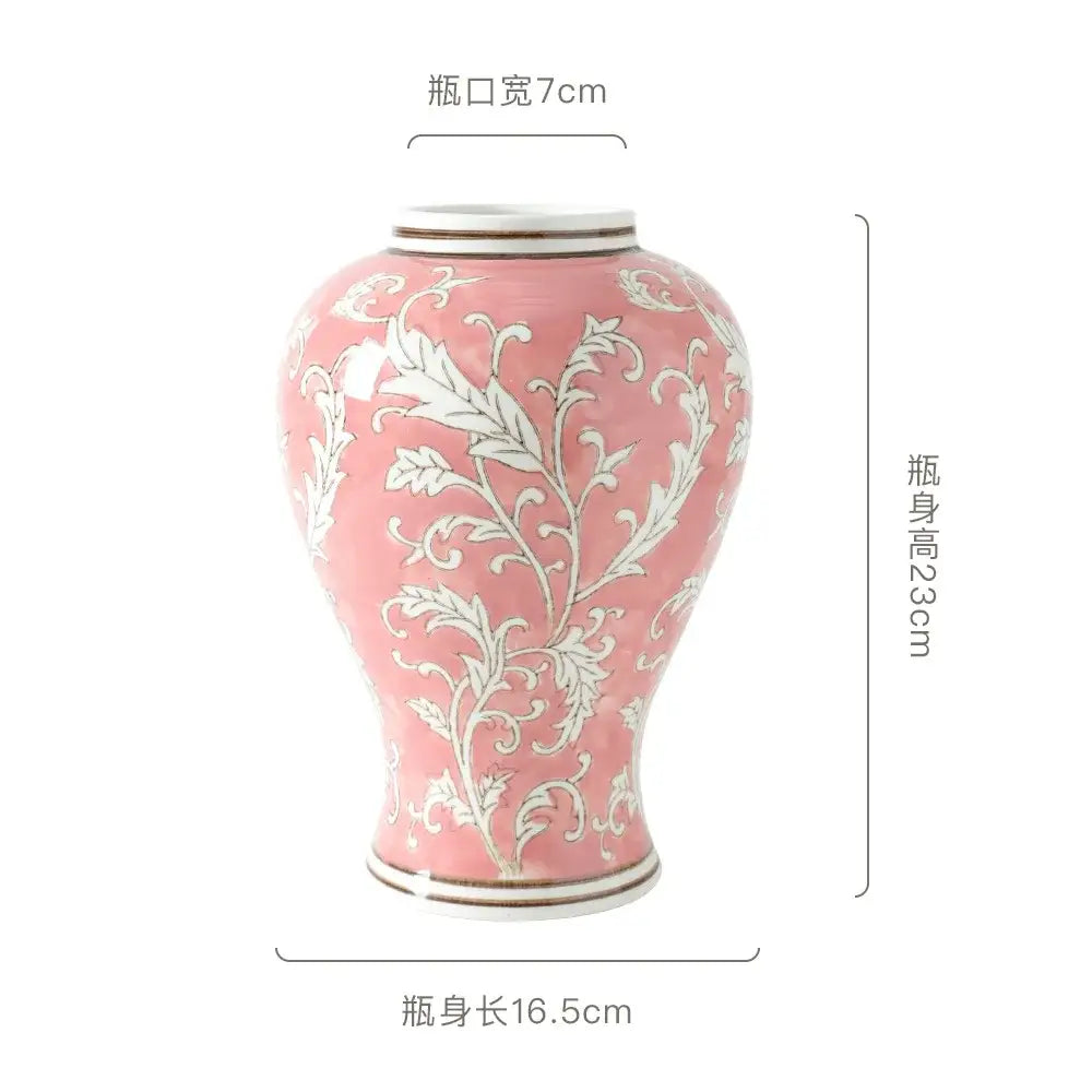 Retro pink & white porcelain vase living room flower decor