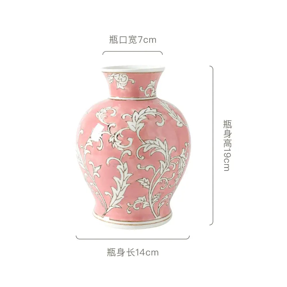 Retro pink & white porcelain vase living room flower decor