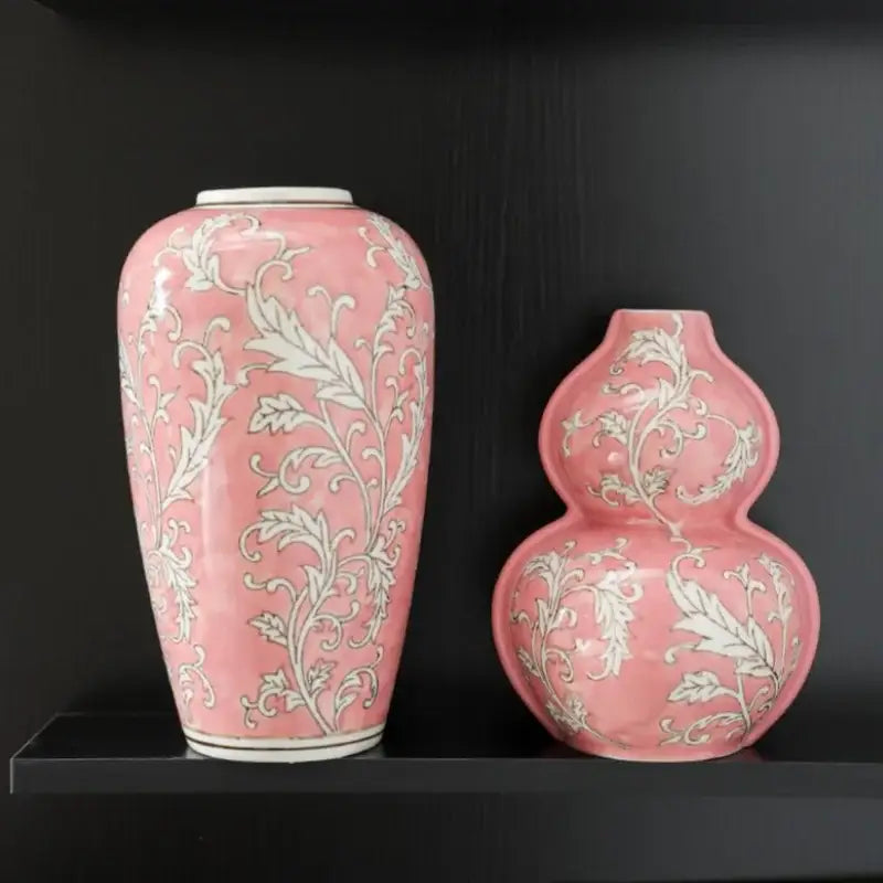 Retro pink & white porcelain vase living room flower decor