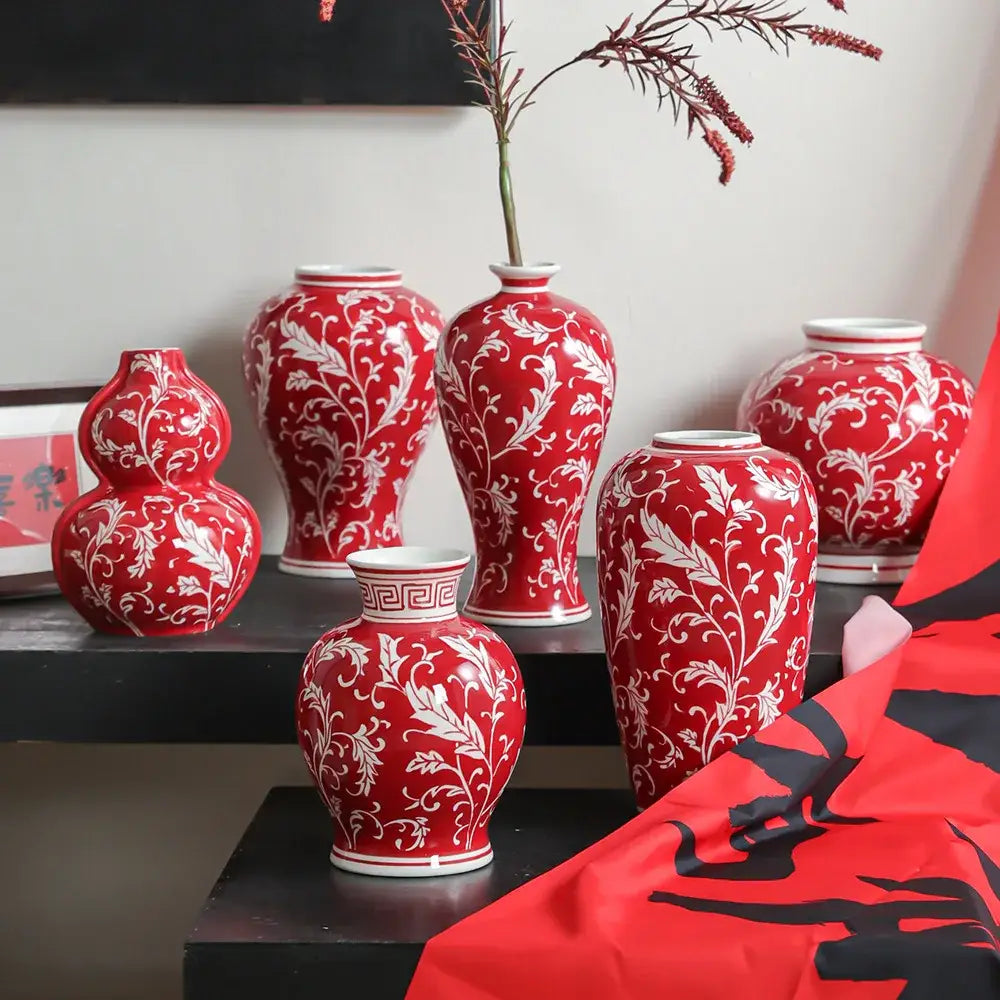 Retro pink & white porcelain vase living room flower decor